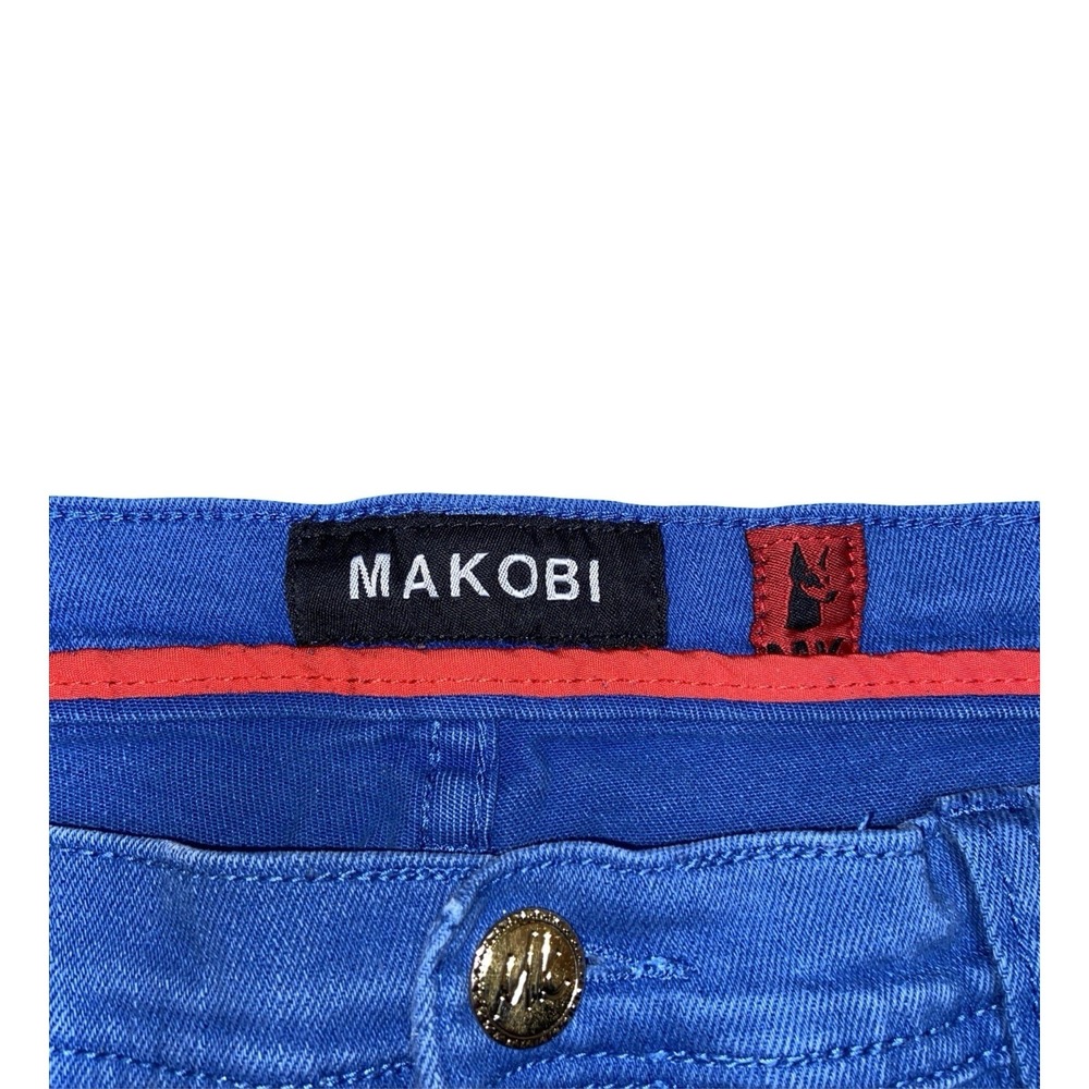 Makobi Biker Moto Jeans Blue Distressed Zip Pocket Skinny Denim 36x32 - Picture 6 of 11